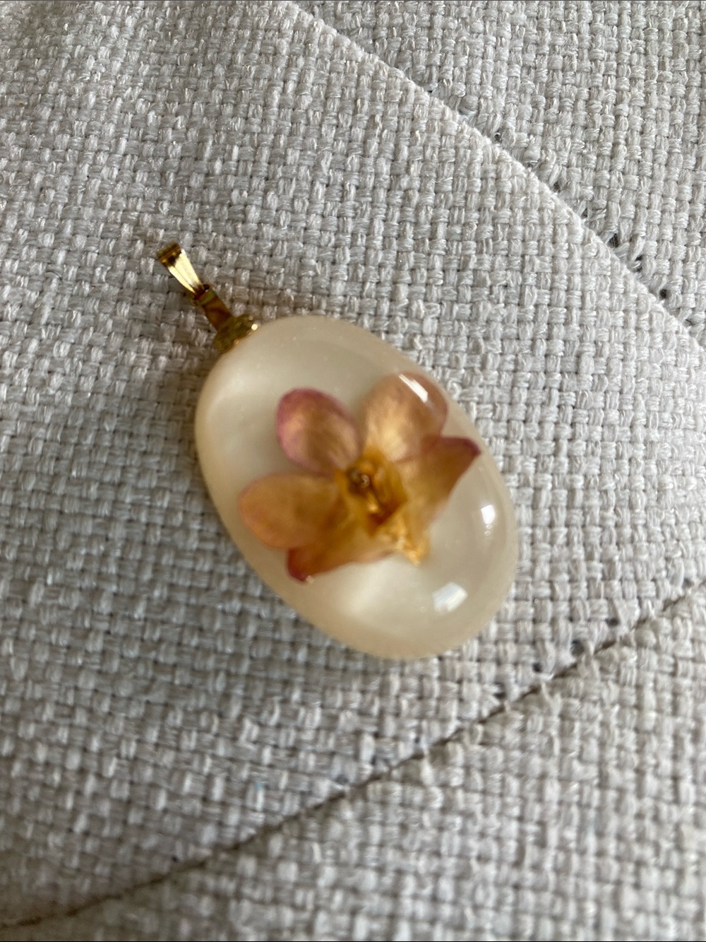Cream Resin Orchid Pendant with Gold Bail